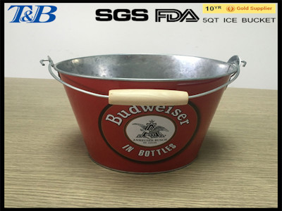 5qt Galvanized Wooden Handle Beach Ice Cooler With Opener